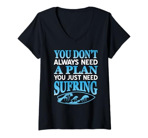 Damen Tu N'as Besoin Que de Surf Humour Côtier et Vagues T-Shirt mit V-Ausschnitt Damen Tu N'as Besoin Que de Surf Humour Côtier et Vagues T-Shirt mit V-Ausschnitt von Style de Vie Plage et Océan