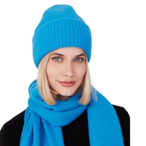Style & Republic Kaschmir Mütze-Beanie Damen aus 100% Cashmere - Dein kuscheliger Premium Beanie für stilvolle Herbst- & Winter-Momente - Fancy Blue von Style & Republic