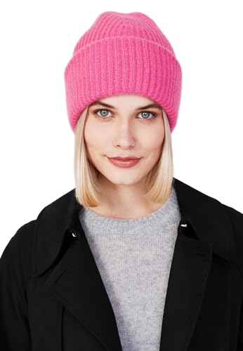 Style & Republic Kaschmir Mütze-Beanie Damen aus 100% Cashmere - Dein kuscheliger Premium Beanie für stilvolle Herbst- & Winter-Momente - Neon Pink von Style & Republic