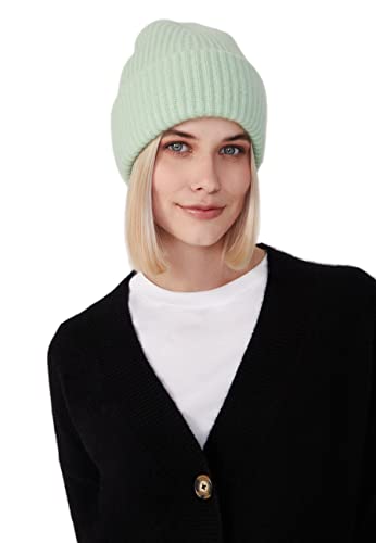 Style & Republic Kaschmir Mütze-Beanie Damen aus 100% Cashmere - Dein kuscheliger Premium Beanie für stilvolle Herbst- & Winter-Momente - Pastelgrün von Style & Republic