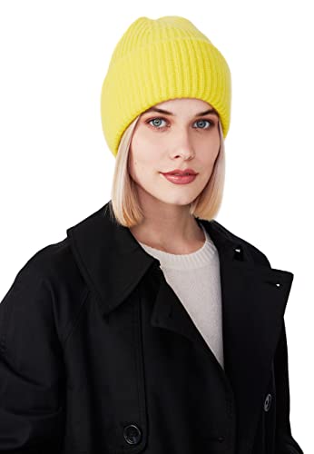 Style & Republic Kaschmir Mütze-Beanie Damen aus 100% Cashmere - Dein kuscheliger Premium Beanie für stilvolle Herbst- & Winter-Momente - Solar Yellow von Style & Republic