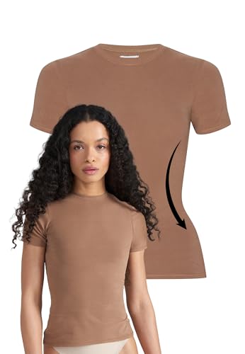 Style & Republic Damen Figurbetont Kurzarm T-Shirt aus Baumwolle– Weiches Atmungsaktiv Rundhals sportoberteil- Activewear für Damen, Gym Running Yoga- Sportstop Sommer Fitnesswear-Holz-S von Style & Republic