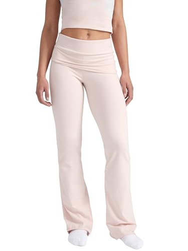 Style & Republic Damen Flared Leggings aus weicher Baumwolle – Umklappbare Yogahose mit Klappbund, Bootcut-Style, lässig & bequem mit weitem Bein, Schlaghose, Babyrosa, S von Style & Republic