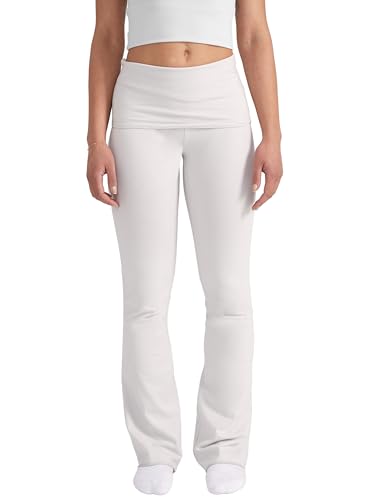 Style & Republic Damen Flared Leggings aus weicher Baumwolle – Umklappbare Yogahose mit Klappbund, Bootcut-Style, lässig & bequem mit weitem Bein, Schlaghose, Hellgrau, L von Style & Republic