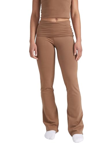 Style & Republic Damen Flared Leggings aus weicher Baumwolle – Umklappbare Yogahose mit Klappbund, Bootcut-Style, lässig & bequem mit weitem Bein, Schlaghose, Holz, XS von Style & Republic