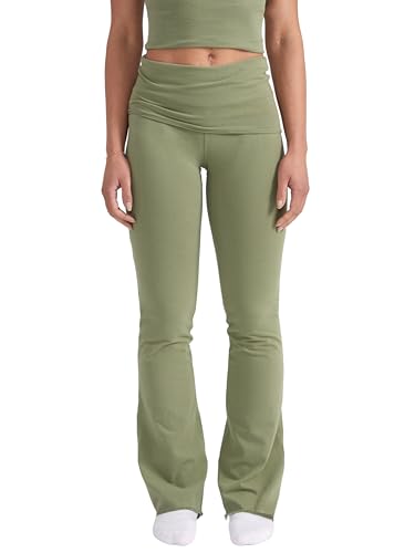 Style & Republic Damen Flared Leggings aus weicher Baumwolle – Umklappbare Yogahose mit Klappbund, Bootcut-Style, lässig & bequem mit weitem Bein, Schlaghose, Olive, L von Style & Republic