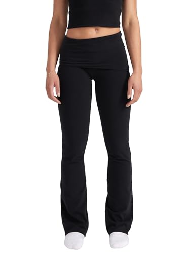 Style & Republic Damen Flared Leggings aus weicher Baumwolle – Umklappbare Yogahose mit Klappbund, Bootcut-Style, lässig & bequem mit weitem Bein, Schlaghose, Schwarz, L von Style & Republic