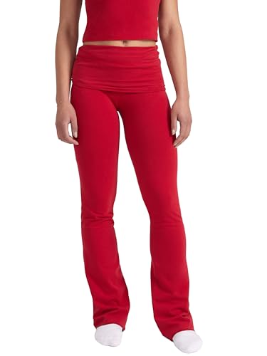 Style & Republic Damen Flared Leggings aus weicher Baumwolle – Umklappbare Yogahose mit Klappbund, Bootcut-Style, lässig & bequem mit weitem Bein, Schlaghose, Wine, M von Style & Republic