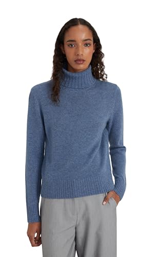 Style & Republic Damen Rollkragenpullover aus 100% Kaschmir, Regular-Passform, stilvoller Premium-Cashmere-Strickpullover für Herbst und Winter, Blue Melange L von Style & Republic