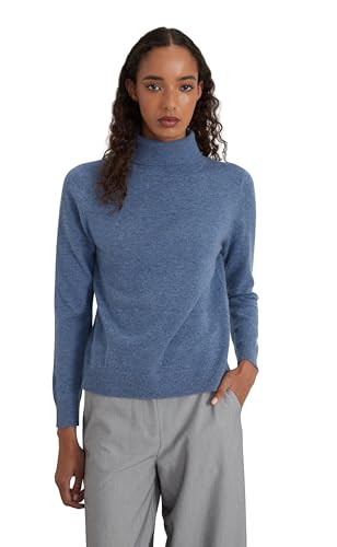 Style & Republic Damen Rollkragenpullover aus 100% Kaschmir, Slim-Fit-Passform, stilvoller Premium-Cashmere-Strickpullover für Herbst und Winter, Blue Melange M von Style & Republic