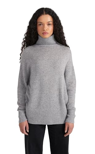 Style & Republic Damen Rollkragenpullover mit Oversize-Passform aus 100% Kaschmir, stilvoller Premium-Cashmere-Strickpullover mit Turtleneck für Herbst und Winter - Light Grey Melange XS von Style & Republic