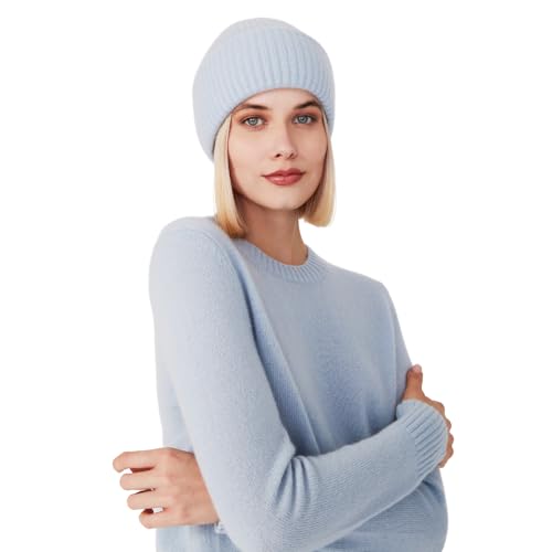 Style & Republic Kaschmir Mütze-Beanie Damen aus 100% Cashmere - Dein kuscheliger Premium Beanie für stilvolle Herbst- & Winter-Momente - Pastelblau von Style & Republic