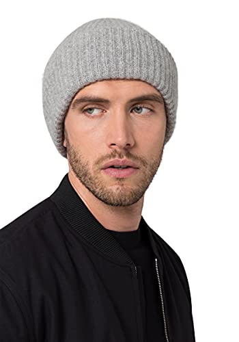 Style & Republic Herren Beanie aus 100% Kaschmir | edle Männer-Mütze aus feinstem Cashmere | Bundumfang 56cm (Hellgrau Melange) von Style & Republic