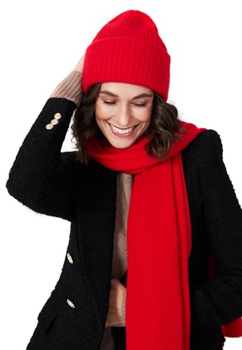 Style & Republic Kaschmir Mütze-Beanie Damen aus 100% Cashmere - Dein kuscheliger Premium Beanie für stilvolle Herbst- & Winter-Momente - Crimson von Style & Republic