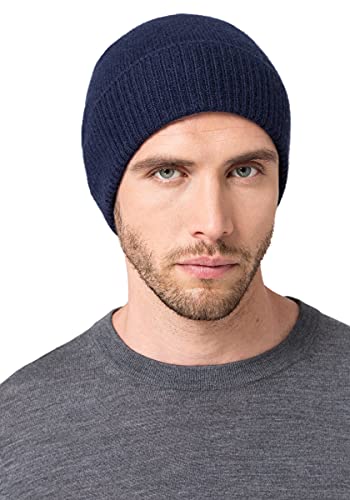 Style & Republic Sport Beanie, Blaue Mütze aus 100% Kaschmir, Unisize mit 44 cm Bundumfang und 6,5 cm Umschlag, Herren, Marine, von Style & Republic