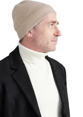 Style & Republic Sport Beanie, Mütze aus 100% Kaschmir, Unisize mit 54 cm Bundumfang und 6,5 cm Umschlag, Herren (Sand) von Style & Republic