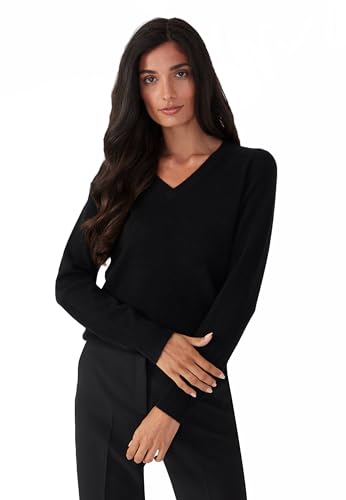 Style & Republic V-Neck Kaschmir Pullover-Damen elegant aus 100% Cashmere - Dein kuscheliger Premium Strickpullover für stilvolle Herbst- & Winter-Momente Black XS von Style & Republic