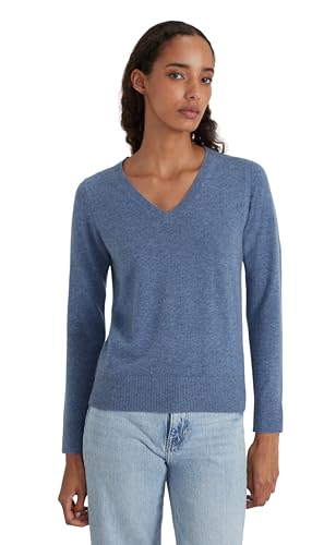 Style & Republic V-Neck Kaschmir Pullover-Damen elegant aus 100% Cashmere - Dein kuscheliger Premium Strickpullover für stilvolle Herbst- & Winter-Momente - Blue Melange M von Style & Republic