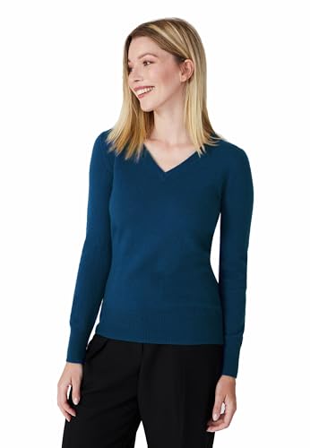 Style & Republic V-Neck Kaschmir Pullover-Damen elegant aus 100% Cashmere - Dein kuscheliger Premium Strickpullover für stilvolle Herbst- & Winter-Momente - Dark Slate Blue L von Style & Republic