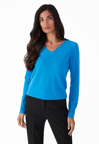 Style & Republic V-Neck Kaschmir Pullover-Damen elegant aus 100% Cashmere - Dein kuscheliger Premium Strickpullover für stilvolle Herbst- & Winter-Momente - Fancy Blue M von Style & Republic