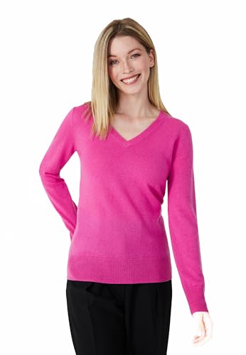 Style & Republic V-Neck Kaschmir Pullover-Damen elegant aus 100% Cashmere - Dein kuscheliger Premium Strickpullover für stilvolle Herbst- & Winter-Momente - Fuchsia M von Style & Republic