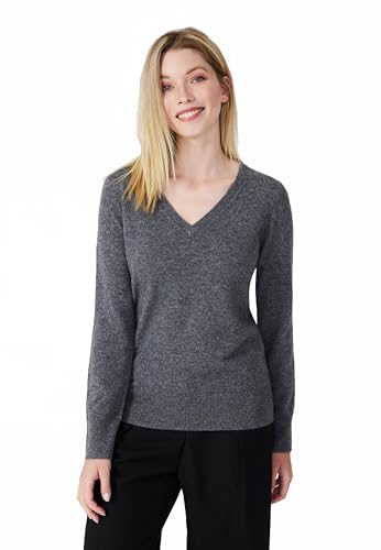 Style & Republic V-Neck Kaschmir Pullover-Damen elegant aus 100% Cashmere - Dein kuscheliger Premium Strickpullover für stilvolle Herbst- & Winter-Momente - Grey Melange L von Style & Republic