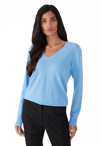 Style & Republic V-Neck Kaschmir Pullover-Damen elegant aus 100% Cashmere - Dein kuscheliger Premium Strickpullover für stilvolle Herbst- & Winter-Momente - ICY Blue S von Style & Republic