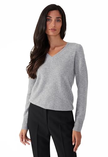 Style & Republic V-Neck Kaschmir Pullover-Damen elegant aus 100% Cashmere - Dein kuscheliger Premium Strickpullover für stilvolle Herbst- & Winter-Momente - Light Grey Melange L von Style & Republic