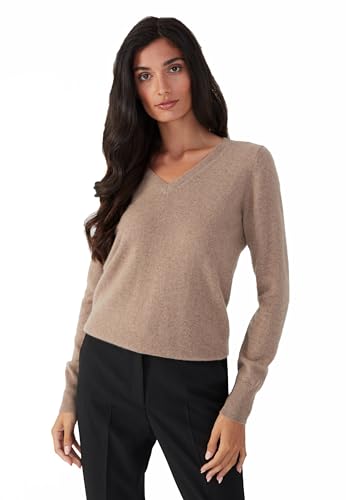 Style & Republic V-Neck Kaschmir Pullover-Damen elegant aus 100% Cashmere - Dein kuscheliger Premium Strickpullover für stilvolle Herbst- & Winter-Momente - Nougat L von Style & Republic