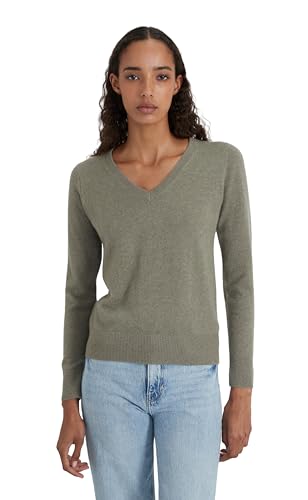 Style & Republic V-Neck Kaschmir Pullover-Damen elegant aus 100% Cashmere - Dein kuscheliger Premium Strickpullover für stilvolle Herbst- & Winter-Momente - Olive Melange L von Style & Republic