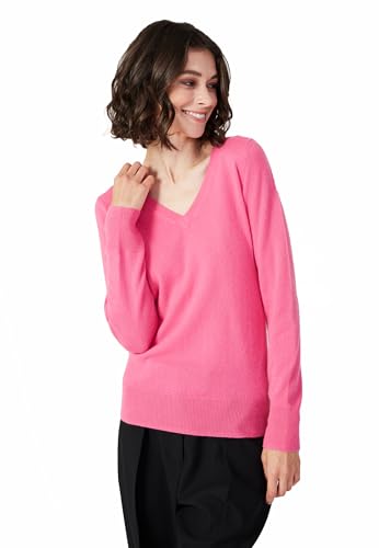 Style & Republic V-Neck Kaschmir Pullover-Damen elegant aus 100% Cashmere - Dein kuscheliger Premium Strickpullover für stilvolle Herbst- & Winter-Momente - neon pink S von Style & Republic