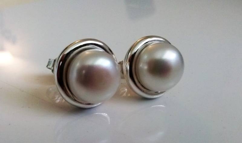 Handgemachte Sterling Silber Weiß Perle Ohrstecker Brautschmuck von StyleCenter