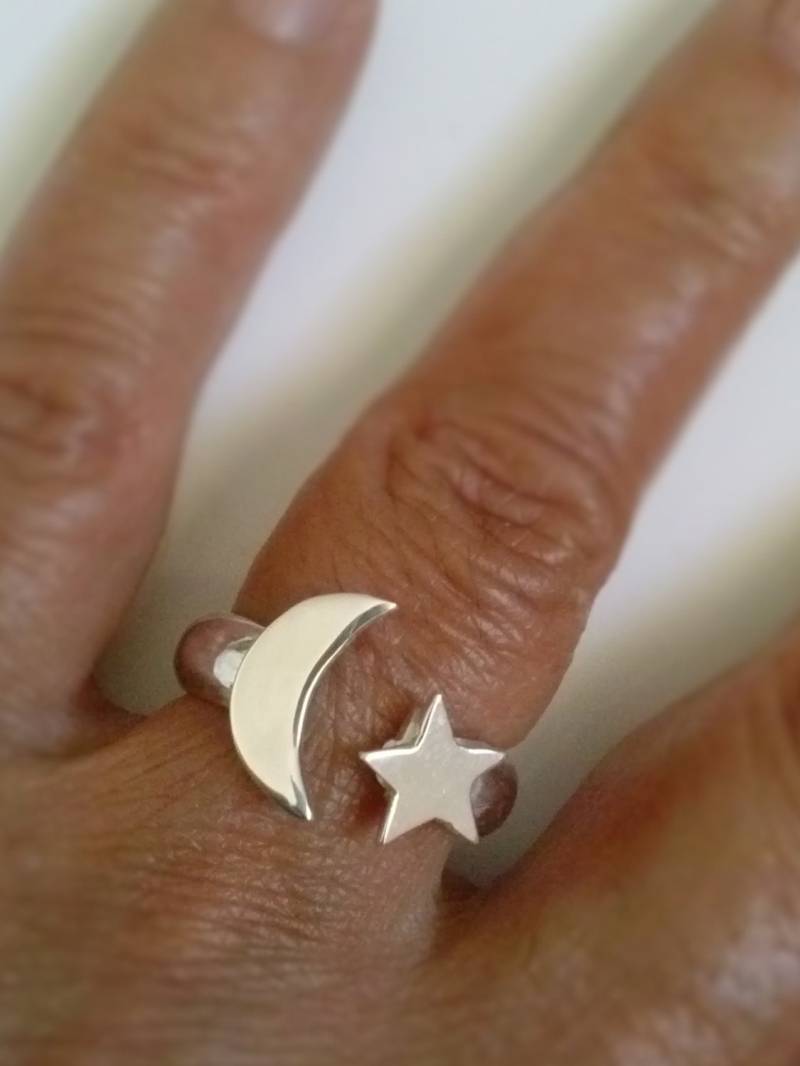 Handgemachte Halbmond Und Stern Silber Ring | Einstellbare Solid Sterling Offene Band Schmuck von StyleCenter