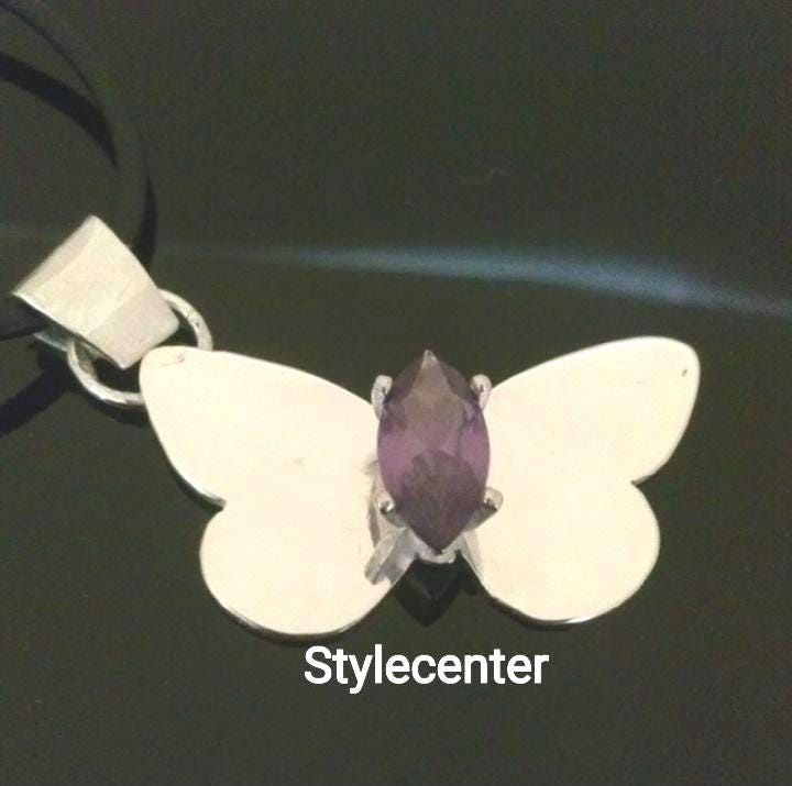 Handgefertigter Sterling Silber Schmetterling Anhänger Amethyst Edelstein Halskette Handgefertigter Sterling Silber Schmetterling Anhänger Amethyst Edelstein Halskette von StyleCenter