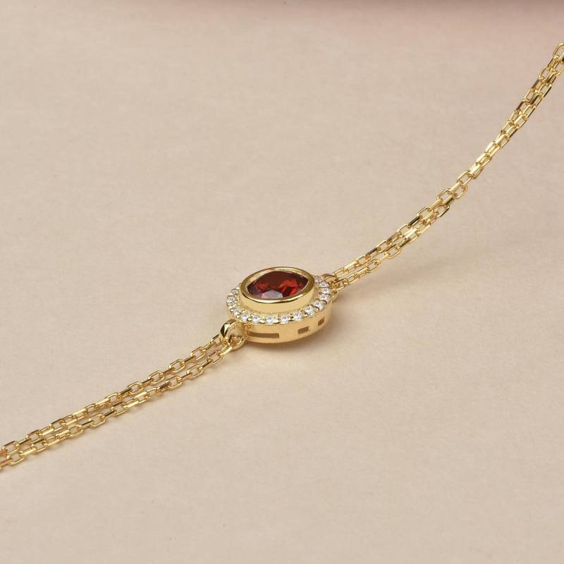 Granat 14K Massivgoldarmband Mit Echtem Diamant Halo, Januar Geburtsstein, Rundes Lünette Armband von StyleDiamond