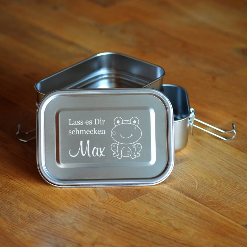 Brotdose Frosch Lunchbox Brotbox Brotbüchse Einschulung Kinder Kindermotiv Kita Frühstück Frühstücksbox 2 Fächer Personalisiert Name von StyleGravur