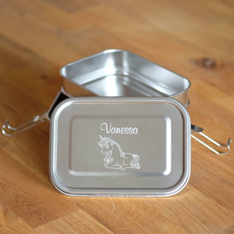 Brotdose Lunchbox Brotbox Brotbüchse Einschulung Kinder Kindermotiv Kita Frühstück Frühstücksbox 2 Fächer Personalisiert Name Einhorn von StyleGravur
