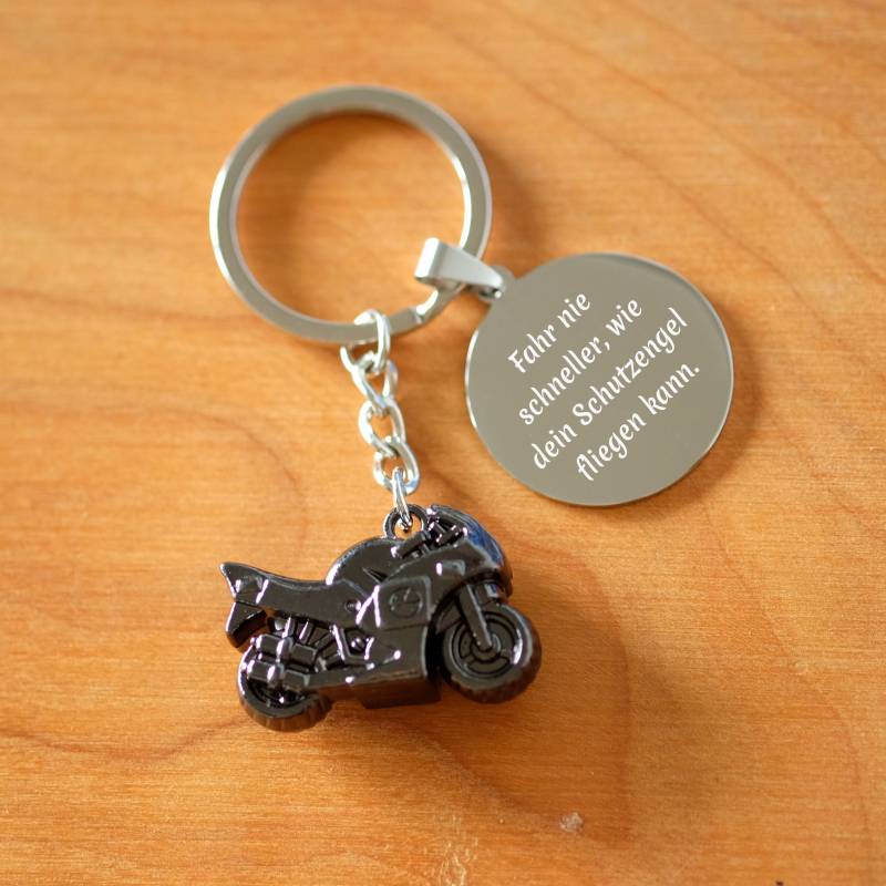 Schlüsselanhänger Motorrad Anthrazit Schwarz Silber Mit Wunschgravur Gute Fahrt Fahr Vorsichtig Motorradführerschein Zweirad Rennmaschine von StyleGravur