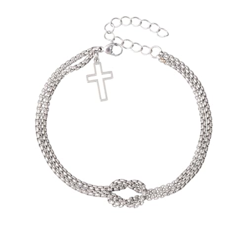 StyleJella Leder-Wickelarmbänder für Frauen mit Edelstahl-Kreuz und doppeltem Charm-Anhänger, trendige mehrschichtige Manschetten-Armreif-Armbänder mit Link, Kabel und Perlenkette, perfekte Geschenke von StyleJella