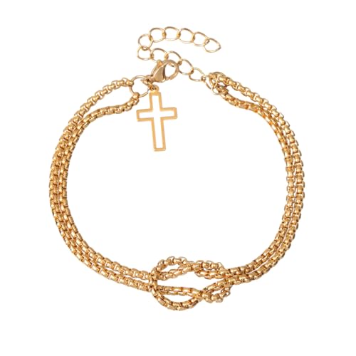 StyleJella Leder-Wickelarmbänder für Frauen mit Edelstahl-Kreuz und doppeltem Charm-Anhänger, trendige mehrschichtige Manschetten-Armreif-Armbänder mit Link, Kabel und Perlenkette, perfekte Geschenke von StyleJella