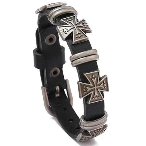 StyleJella Leder-Wickelarmbänder für Frauen mit Edelstahl-Kreuz und doppeltem Charm-Anhänger, trendige mehrschichtige Manschetten-Armreif-Armbänder mit Link, Kabel und Perlenkette, perfekte Geschenke von StyleJella