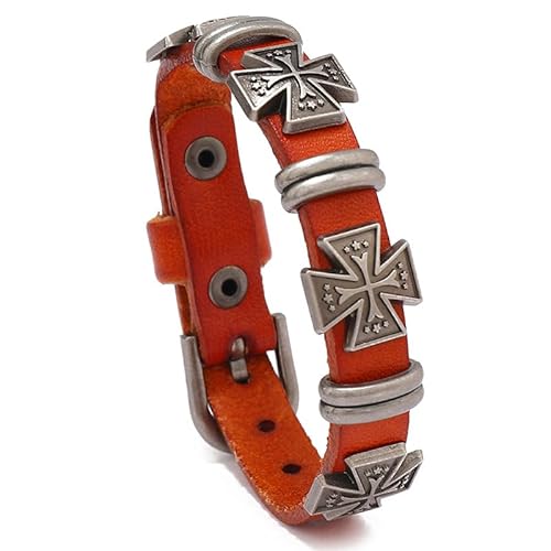 StyleJella Leder-Wickelarmbänder für Frauen mit Edelstahl-Kreuz und doppeltem Charm-Anhänger, trendige mehrschichtige Manschetten-Armreif-Armbänder mit Link, Kabel und Perlenkette, perfekte Geschenke von StyleJella