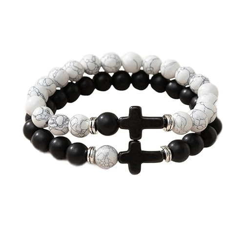 StyleJella Leder-Wickelarmbänder für Frauen mit Edelstahl-Kreuz und doppeltem Charm-Anhänger, trendige mehrschichtige Manschetten-Armreif-Armbänder mit Link, Kabel und Perlenkette, perfekte Geschenke von StyleJella