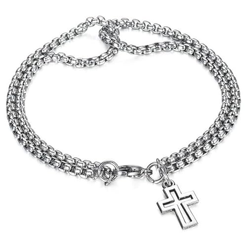 StyleJella Leder-Wickelarmbänder für Frauen mit Edelstahl-Kreuz und doppeltem Charm-Anhänger, trendige mehrschichtige Manschetten-Armreif-Armbänder mit Link, Kabel und Perlenkette, perfekte Geschenke von StyleJella