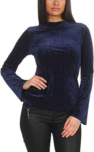 StyleLightOne Damen Dünner Glitzer-Pullover Sweatshirt Langarm Shirt Schlag-Ärmel Stretch Clubwear Party, Blau L von StyleLightOne