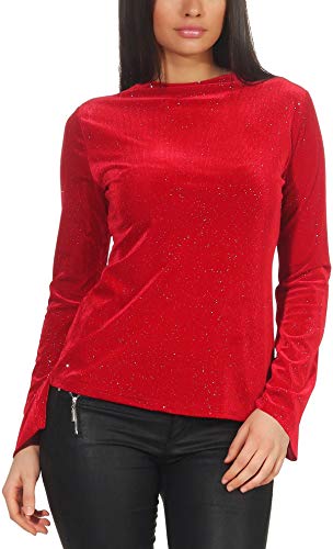 StyleLightOne Damen Dünner Glitzer-Pullover Sweatshirt Langarm Shirt Schlag-Ärmel Stretch Clubwear Party, Rot S von StyleLightOne