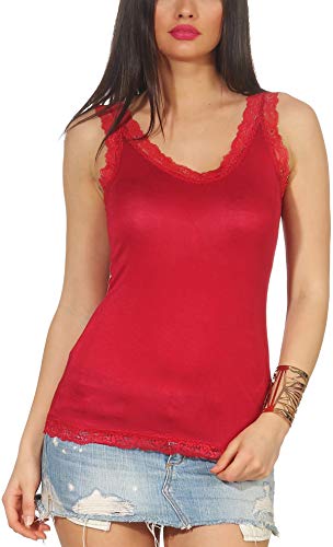 StyleLightOne Damen Träger Tank Top dünn mit Spitze Stretch Basic leicht transparent, Bordeaux Dunkel-Rot 36-38 (S) von StyleLightOne