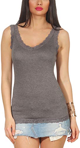 StyleLightOne Damen dünnes Träger Tank Top Spitze Stretch Sommer transparent, Dunkelgrau 36-38 (S) von StyleLightOne