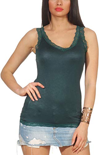 StyleLightOne Damen Träger Tank Top dünn mit Spitze Stretch Basic leicht transparent, Dunkelgrün 36-38 (S) von StyleLightOne