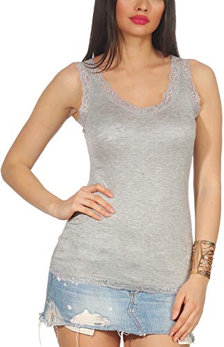 StyleLightOne Damen Träger Tank Top dünn mit Spitze Stretch Basic leicht transparent, Hellgrau 36-38 (S) von StyleLightOne